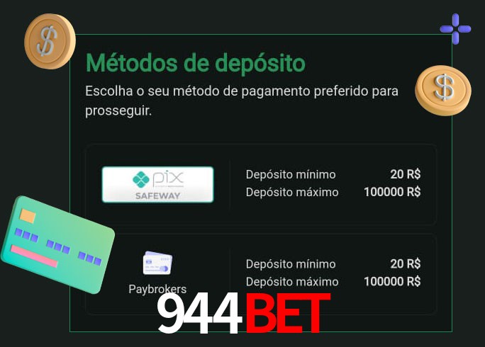 O cassino 944Bet oferece uma grande variedade de métodos de pagamento